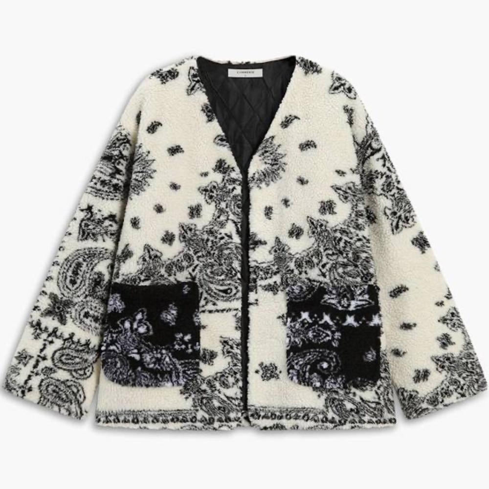 Commense Floral Print Pocket Fleece Coat